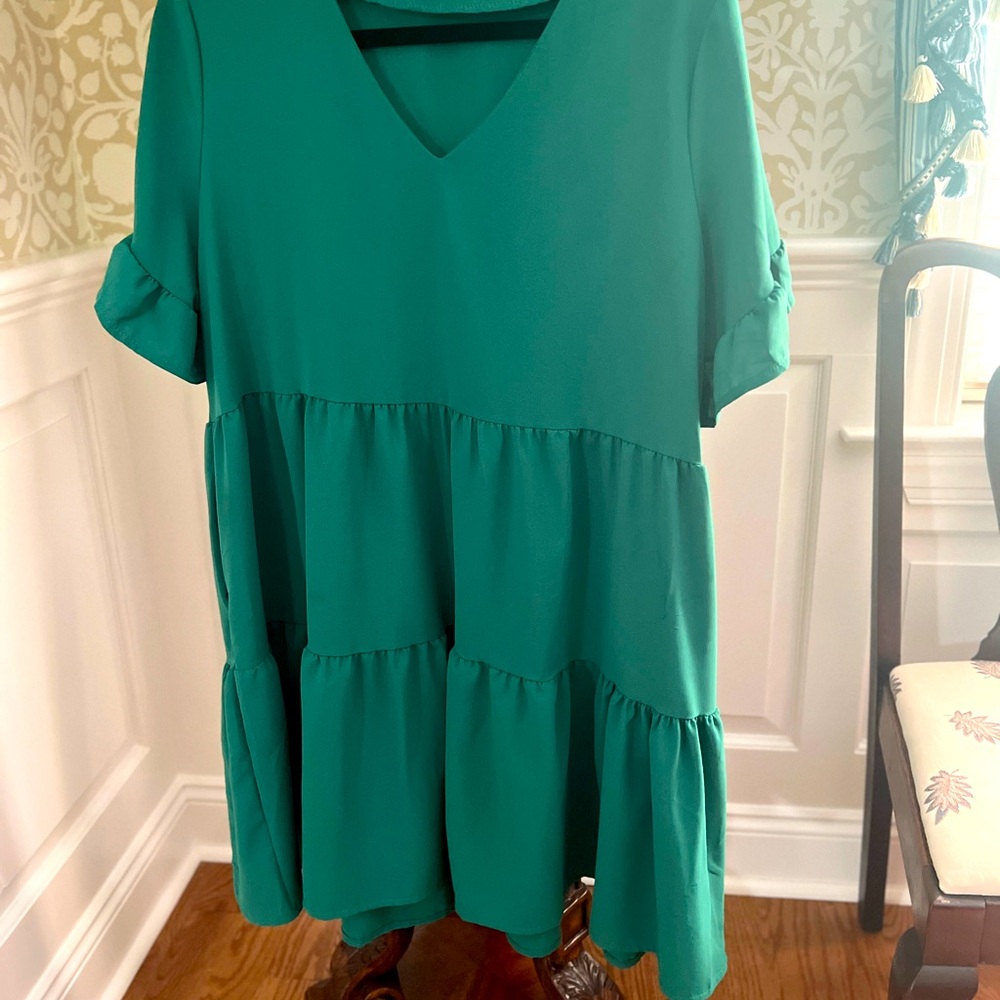 nclook Women's Casual Dress V-Neck Mini Dress Pockets Short Sleeve Ruffle Dress.